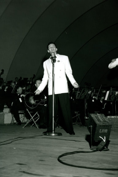 Frank Sinatra performing at the Hollywood Bowl in California