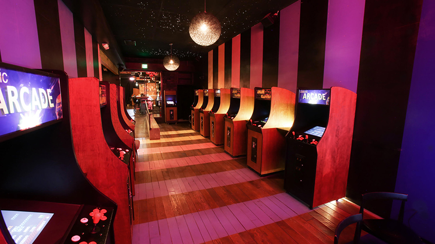 The One Up arcade bar in Los Angeles, California.