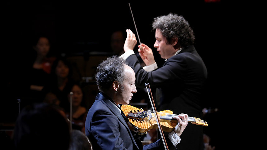 Members of the LA Philharmonic perform in Hollywood, California