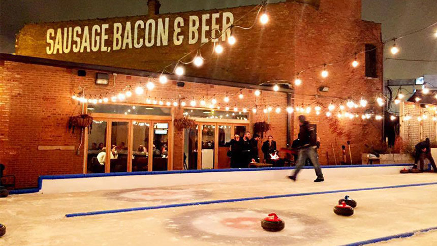 Back patio curling at Kaiser Tiger in Chicago, Illinois