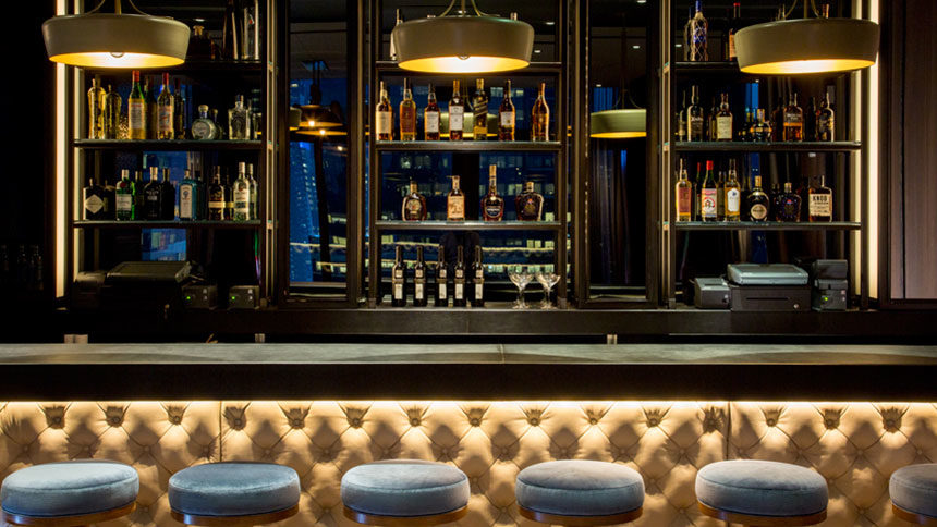 A view of the bar at Skylark in New York City