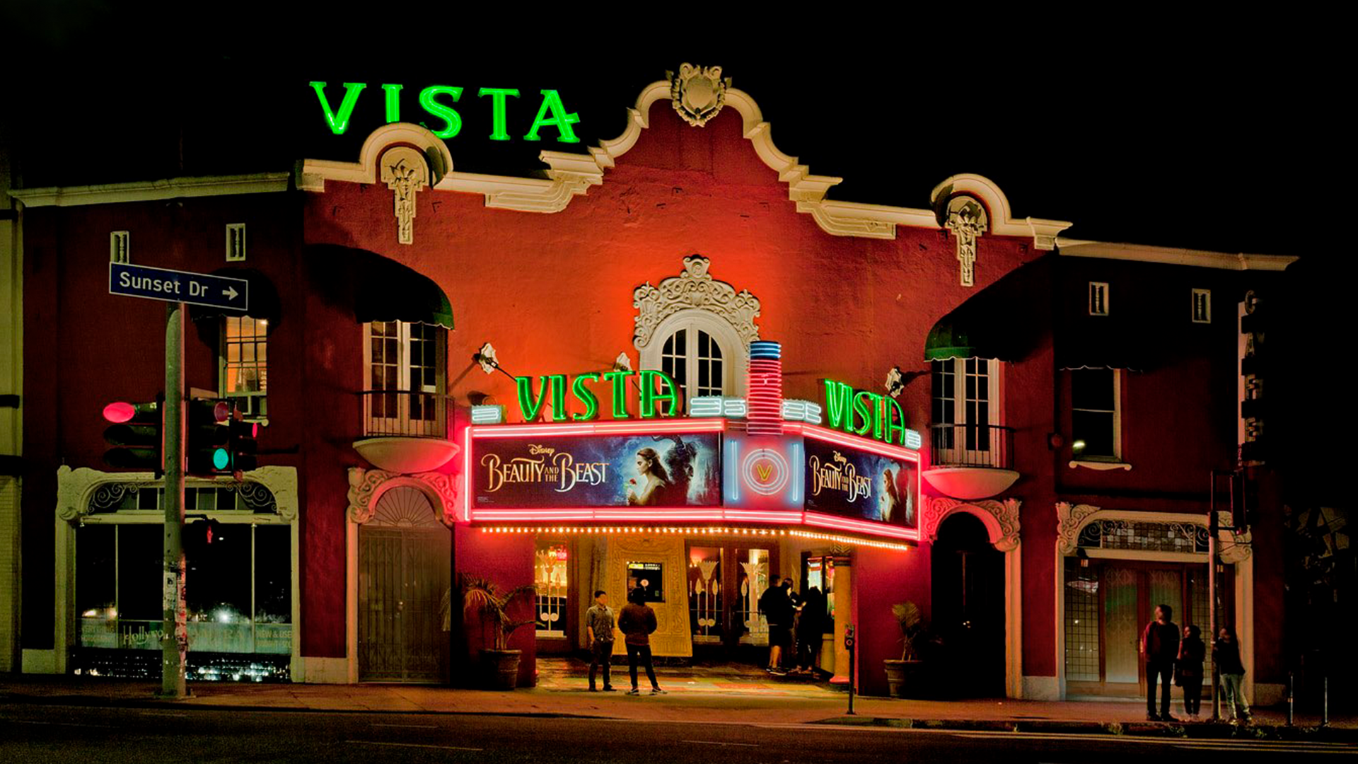 An exterior shot of the Vista Theatre in Los Angeles, California