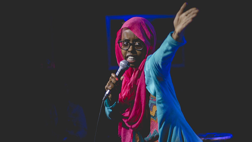 Female comedian in burkha performs in Hollywood, California