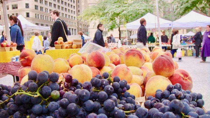 A fruit stand at a farmers market in Chicago, Illinois